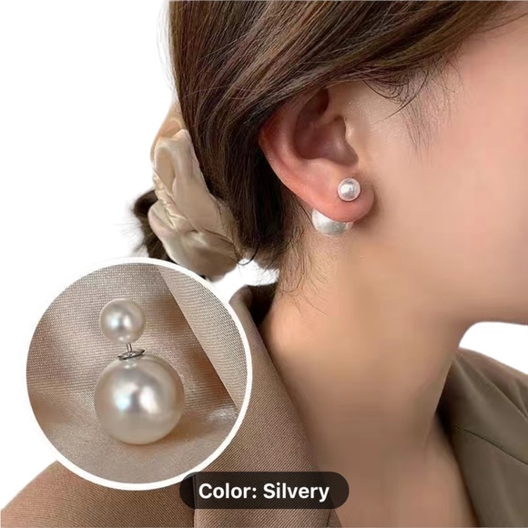 Double Pearl Stud Earrings - Picture 3 of 4